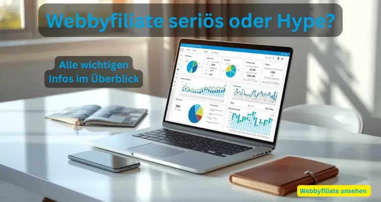 Webbyfiliate Erfahrungen Beitragsbild mit modernem Affiliate-Marketing-Dashboard